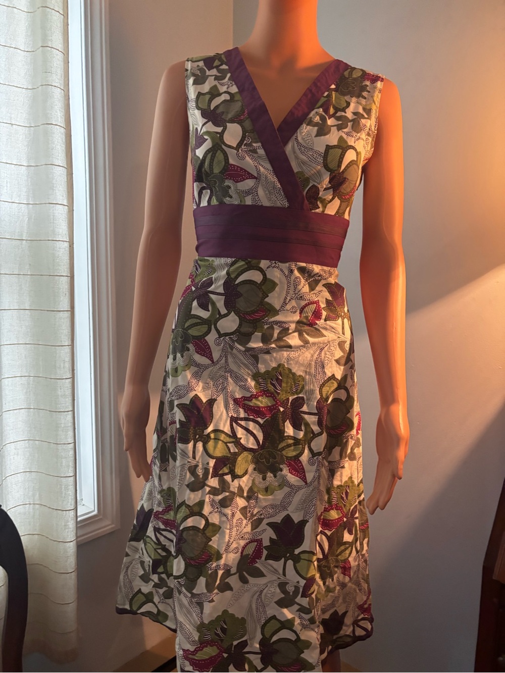 Sleeveless V-Neck y2k Floral A-Line Dress in Purple and Olive
